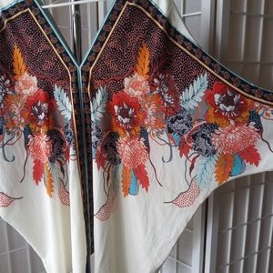 2X Boho Blouse V Neck Deep Back Wide Sleeves Plus Size Floral